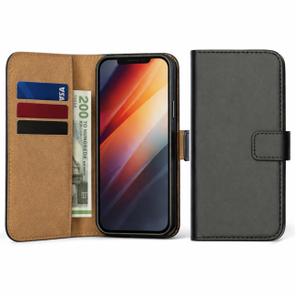 iPhone 14 Pro Max, Læder Flip Cover (Sort)